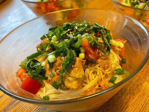 簡単！サバ缶とトマトのイタリアン風そうめん